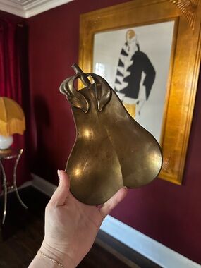 Brass Pear Sculpture Decorative Tray - Brass MCM Ashtray Candy Dish